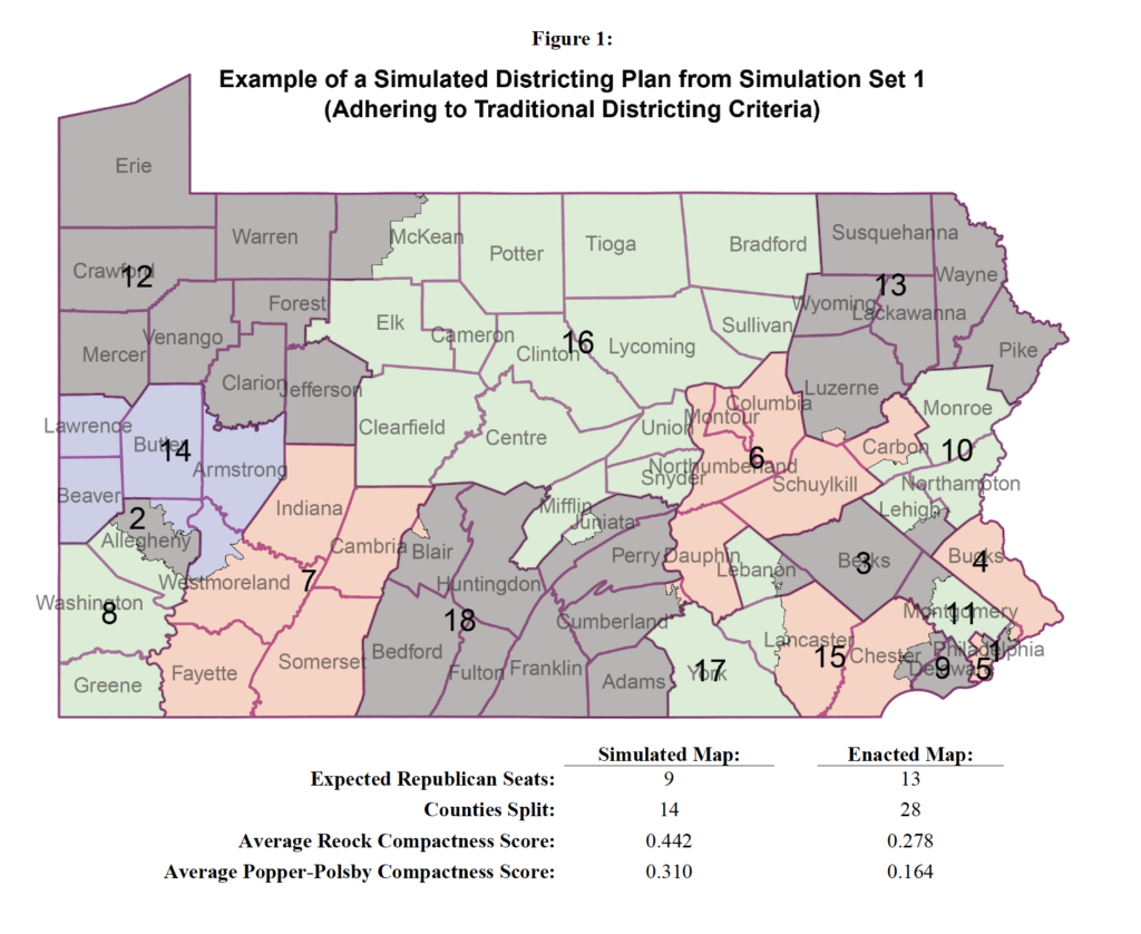 A map showing redistricting simulation in Pennsylvania