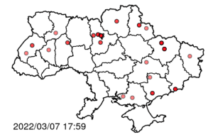 map of Ukraine showing location of violent incidents on March 7, 2022